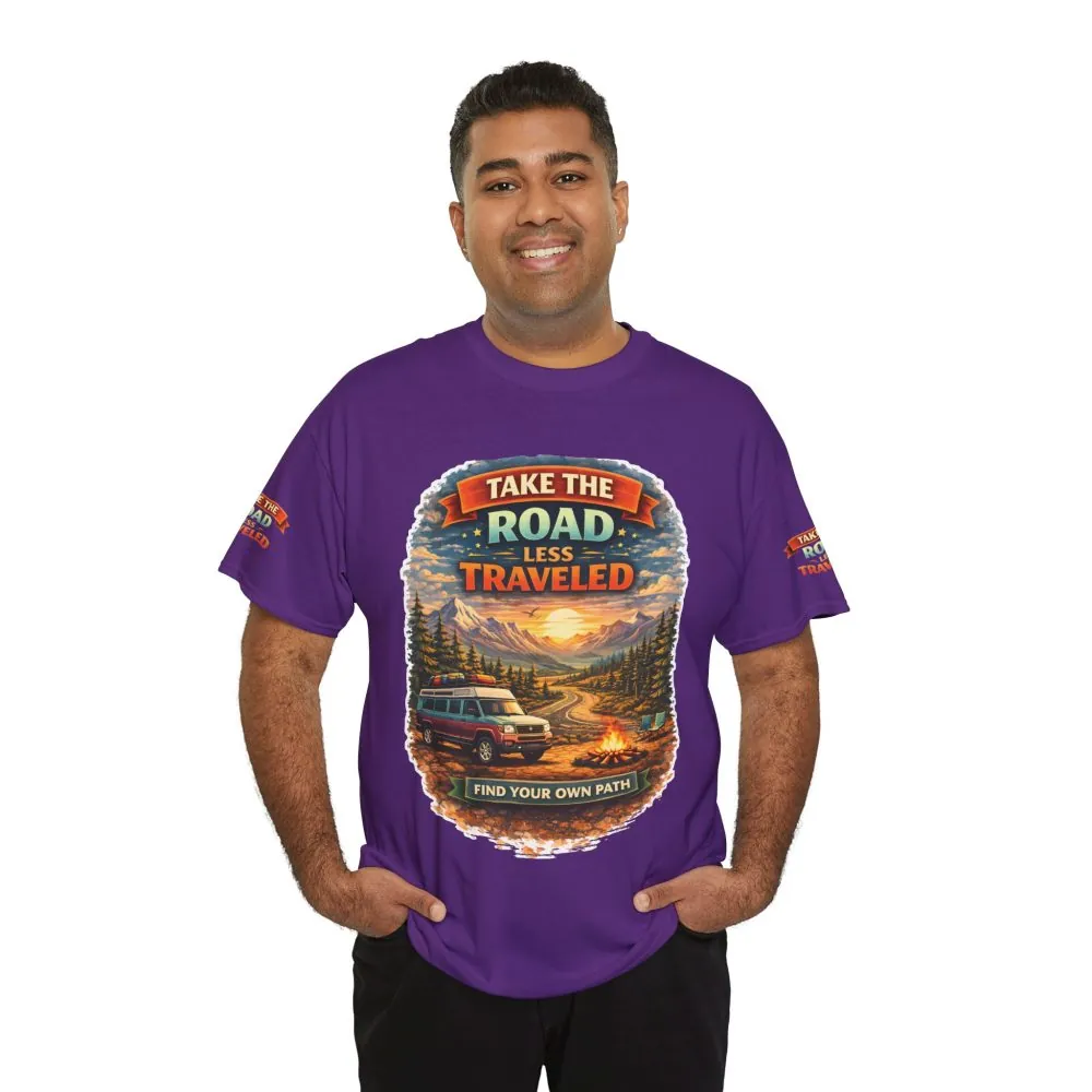 Unisex Heavy Cotton Tee — "Take The Road Less Traveled" Design Scenic-Line
