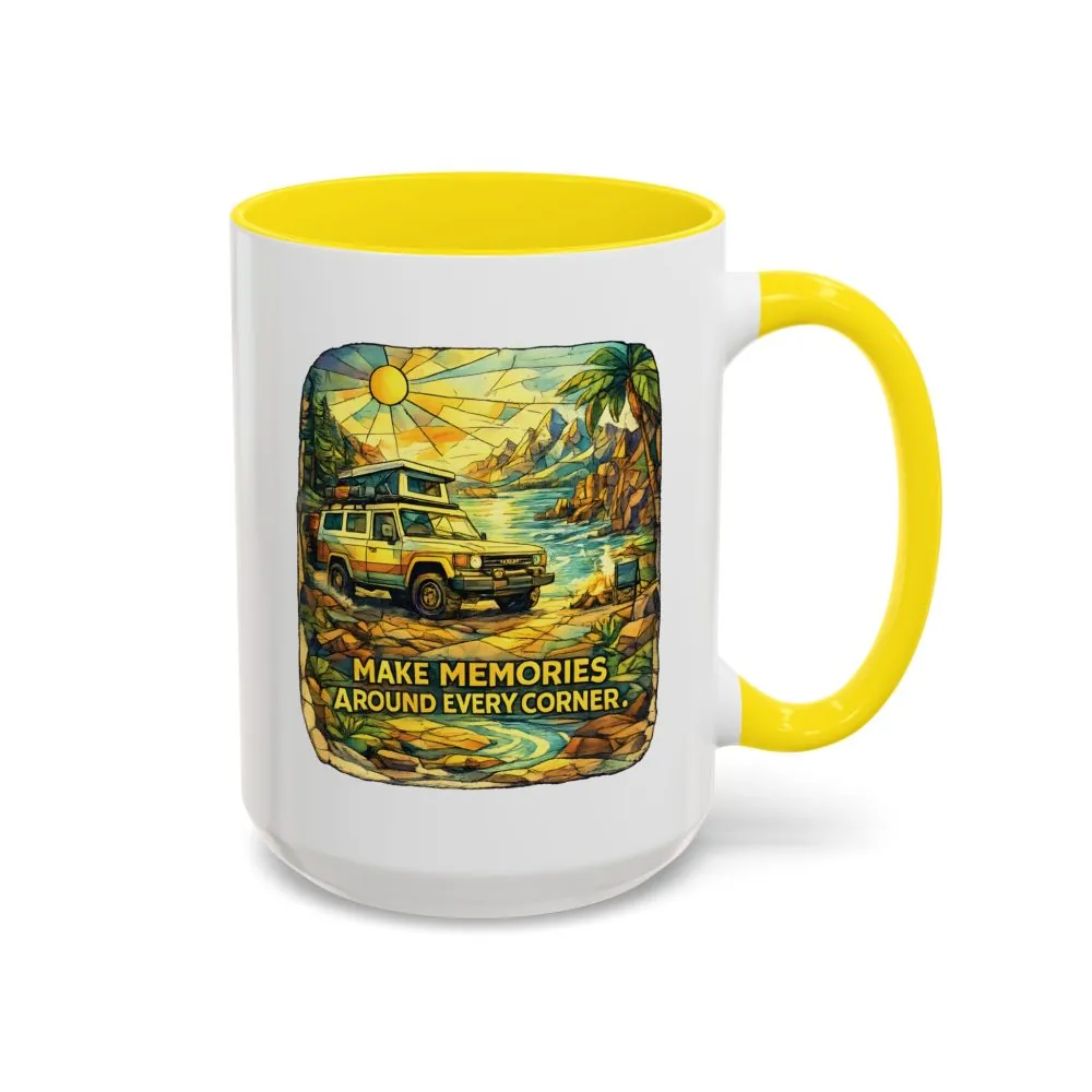 Accent Coffee Mug (11, 15oz) — "Make Memories Around Every Corner" Design Cubic-Line