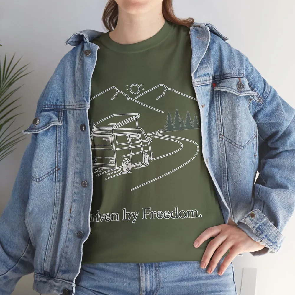 Unisex Heavy Cotton Tee — "Driven By Freedom" Design Minimal-Line