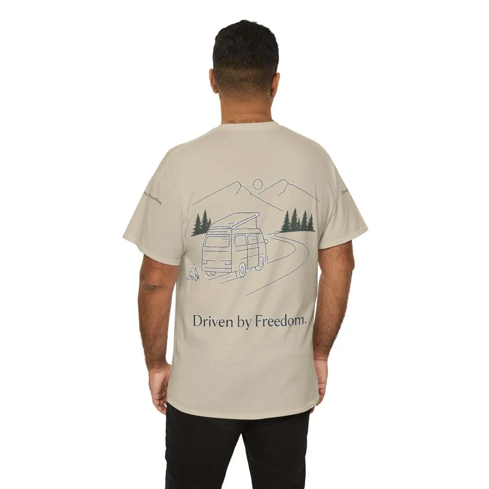 Unisex Heavy Cotton Tee — "Driven By Freedom" Design Minimal-Line