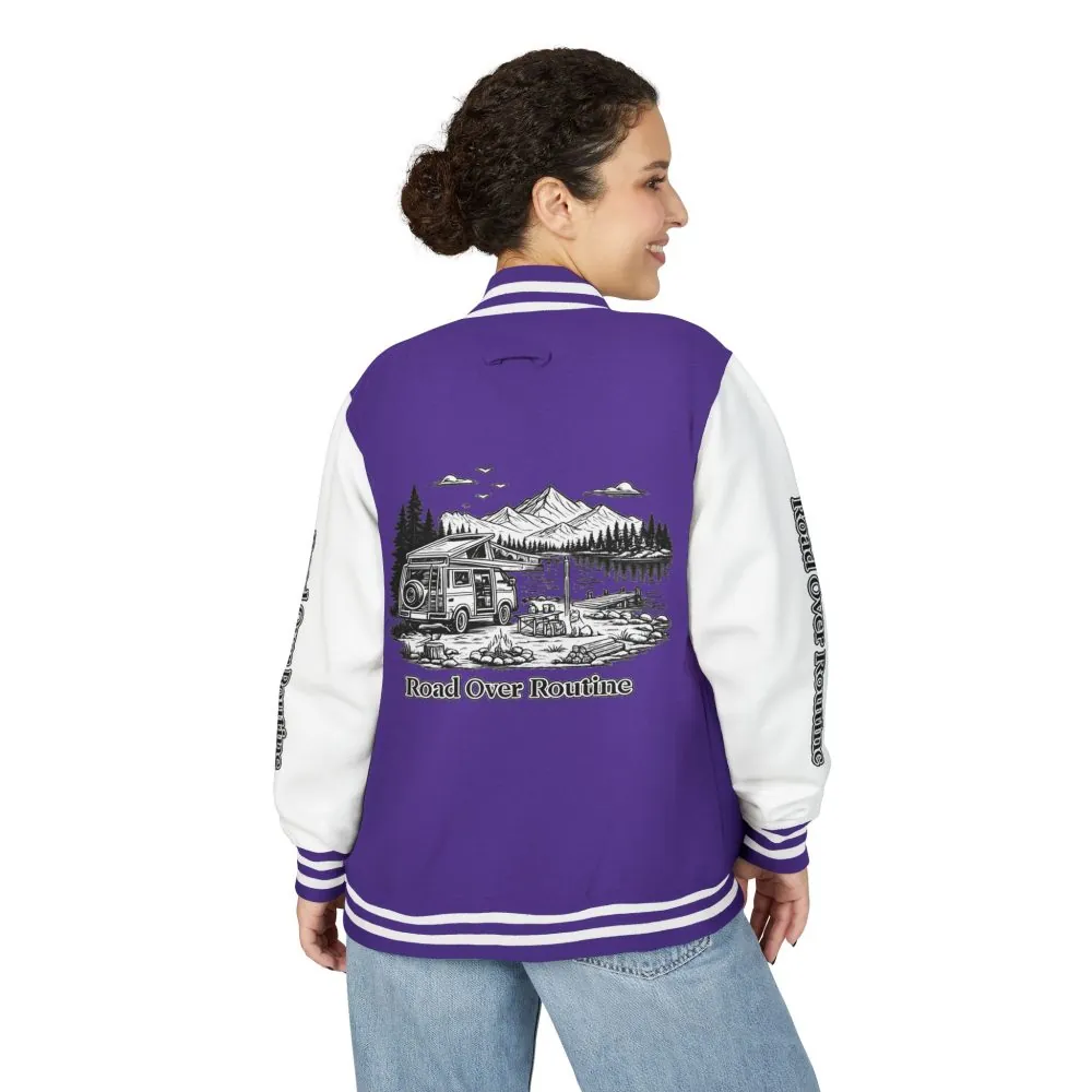 Unisex Heavyweight Letterman Jacket — "Road Over Routine" Travel Varsity Coat