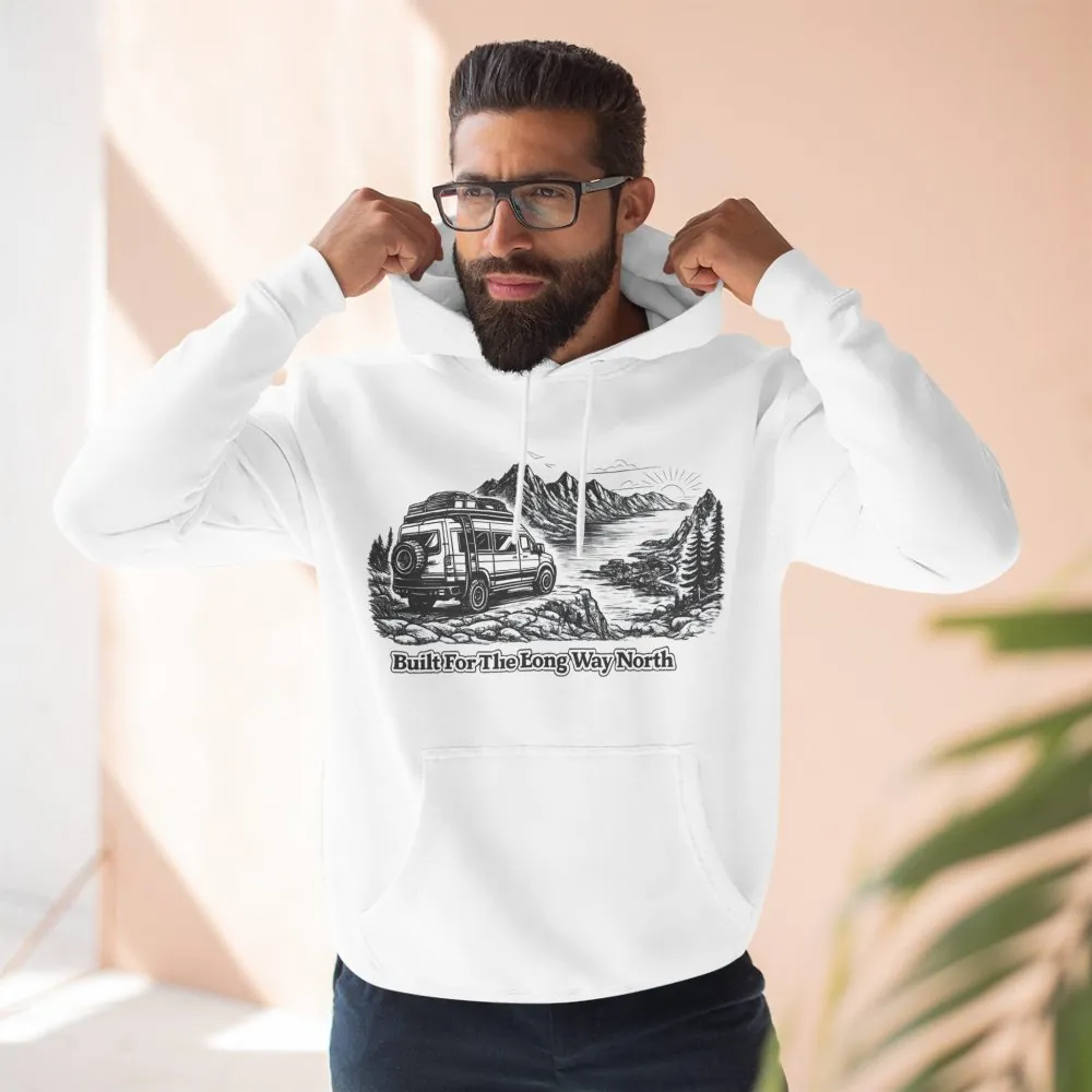 Three-Panel Fleece Hoodie - "Built For The Long Way North" Design Minimal-Line