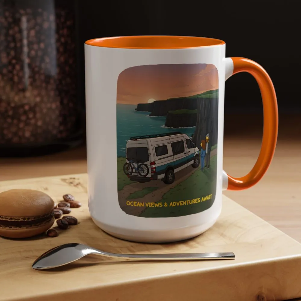 Accent Coffee Mug (11, 15oz) — "Ocean Views-Adventures Awaits" Design Sitcom-Line