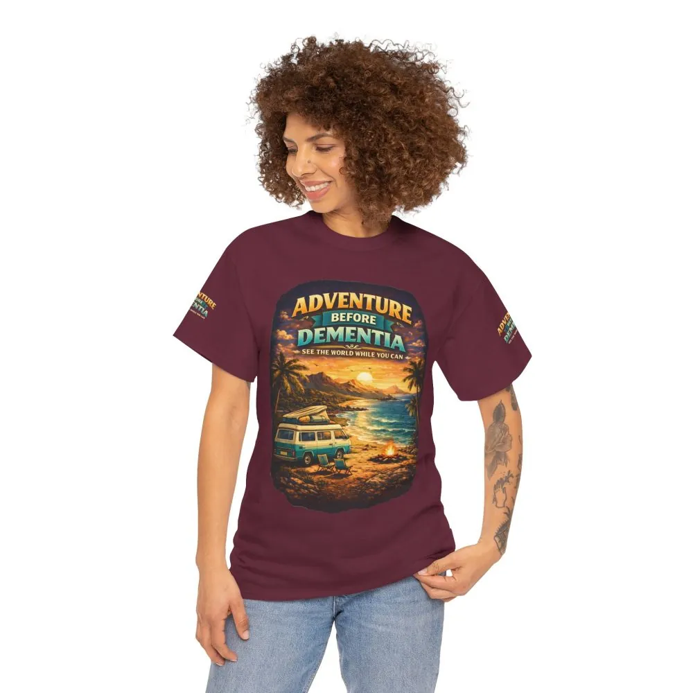 Unisex Heavy Cotton Tee — "Adventure Before Dementia" Design Scenic-Line