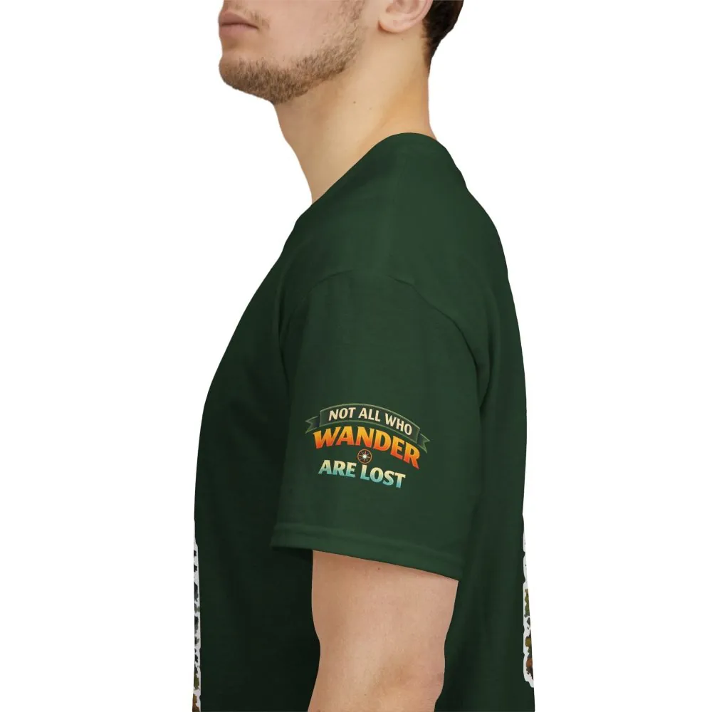 Unisex Heavy Cotton Tee — "Not All Who Wander Are Lost" Design Scenic-Line