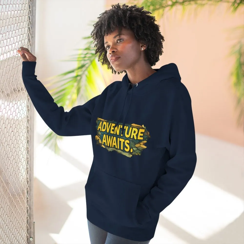 Three-Panel Fleece Hoodie - "Adventure Awaits" Design Cubic-Line
