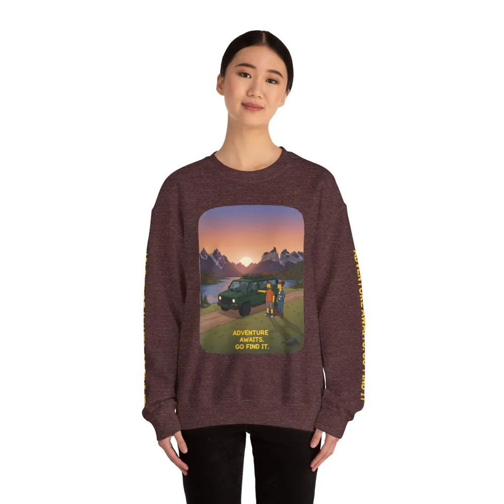 Unisex Heavy Blend™ Crewneck Sweatshirt — "Adventure Awaits-Go Find It" Design Sitcom-Line