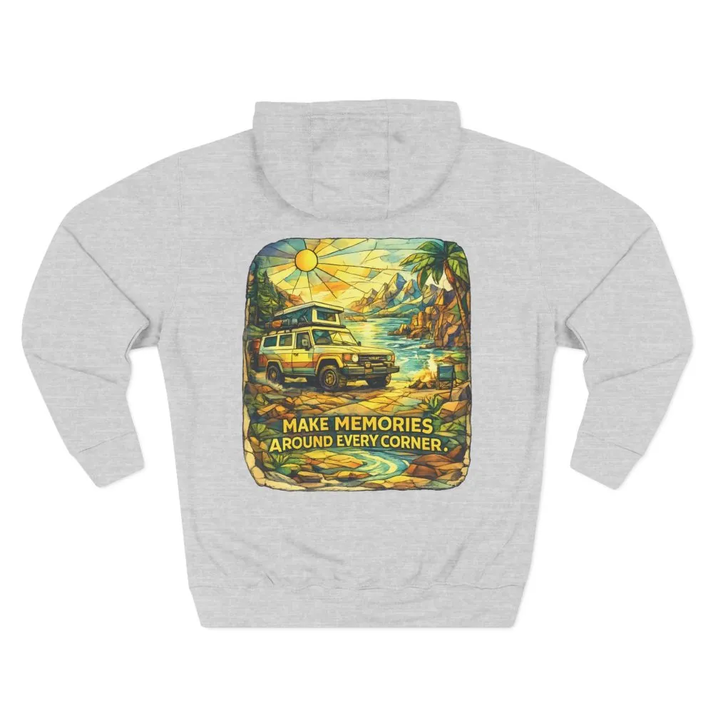 16731520352718251595_2048.jpeg Three-Panel Fleece Hoodie - "Make Memories Around Every Corner" Design Cubic-Line