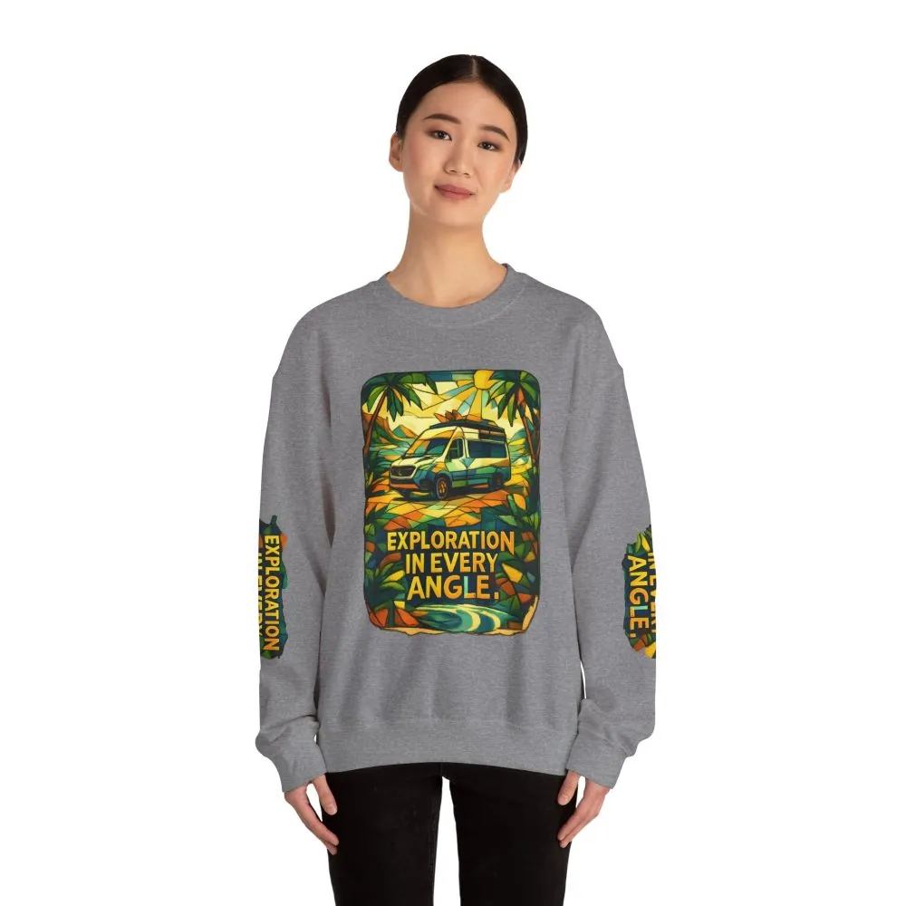 Unisex Heavy Blend™ Crewneck Sweatshirt — "Exploration In Every Angle" Design Cubic-Line