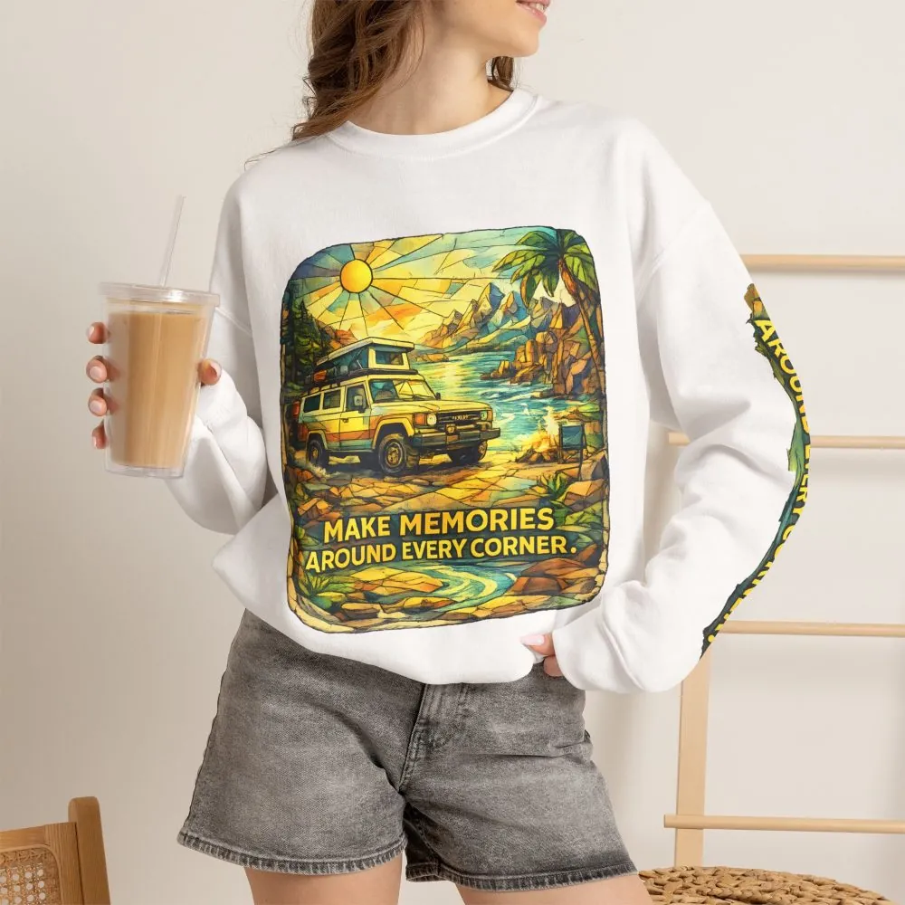 16739980951739861007_2048.jpeg Unisex Heavy Blend™ Crewneck Sweatshirt — "Make Memories Around Every Corner" Design Cubic-Line