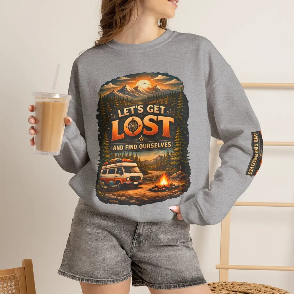 Unisex Heavy Blend™ Crewneck Sweatshirt — "Let´s Get Lost And Found Ourselfs" Design Scenic-Line