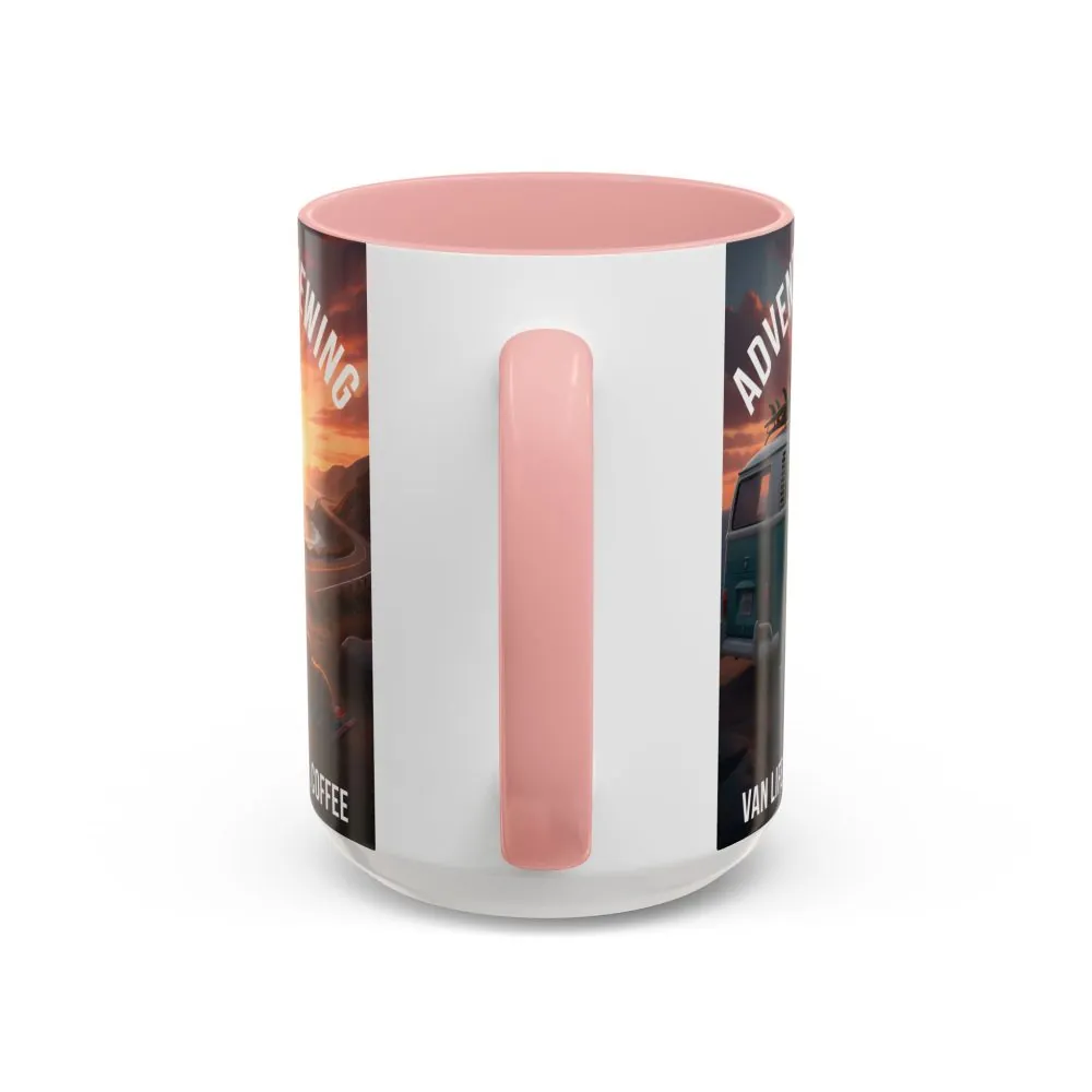 Accent Coffee Mug (11, 15oz) — "Adventure is brewing"