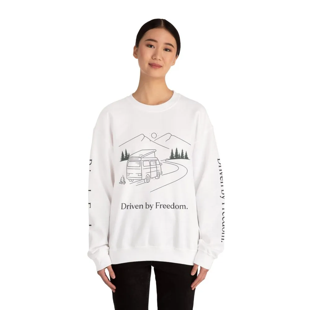 Unisex Heavy Blend™ Crewneck Sweatshirt — "Driven By Freedom" Design Minimal-Line