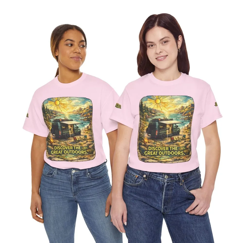 Unisex Heavy Cotton Tee — "Discover The Great Outdoors" Design Cubic-Line