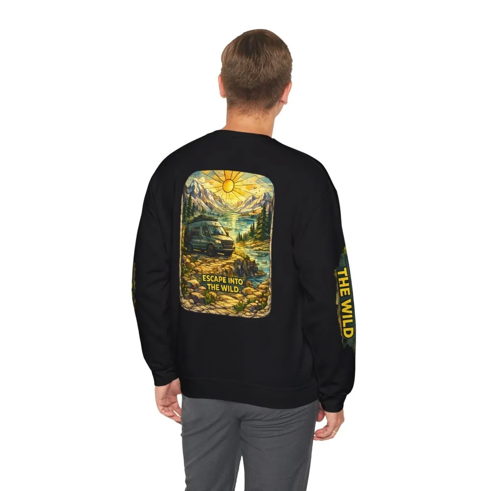 Unisex Heavy Blend™ Crewneck Sweatshirt — "Escape Into The Wild" Design Cubic-Line