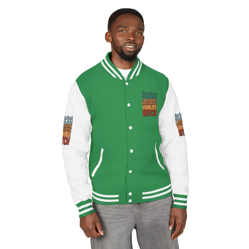 16766540001368675332_2048.jpeg Unisex Heavyweight Letterman Jacket — "Buy Land They Said" Design F**K-Line