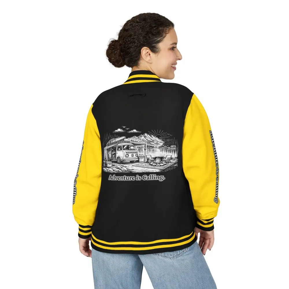 Unisex Heavyweight Letterman Jacket — "Adventure Is Calling" Travel Varsity Coat