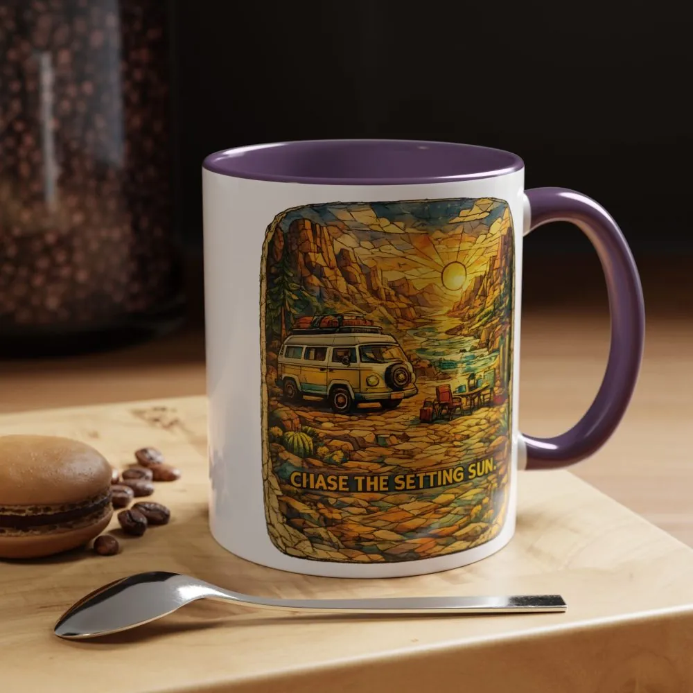 Accent Coffee Mug (11, 15oz) — "Chase The Settings Sun" Design Cubic-Line
