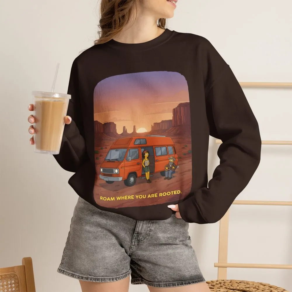 Unisex Heavy Blend™ Crewneck Sweatshirt — "Roam Where You Are Rooted" Design Sitcom-Line