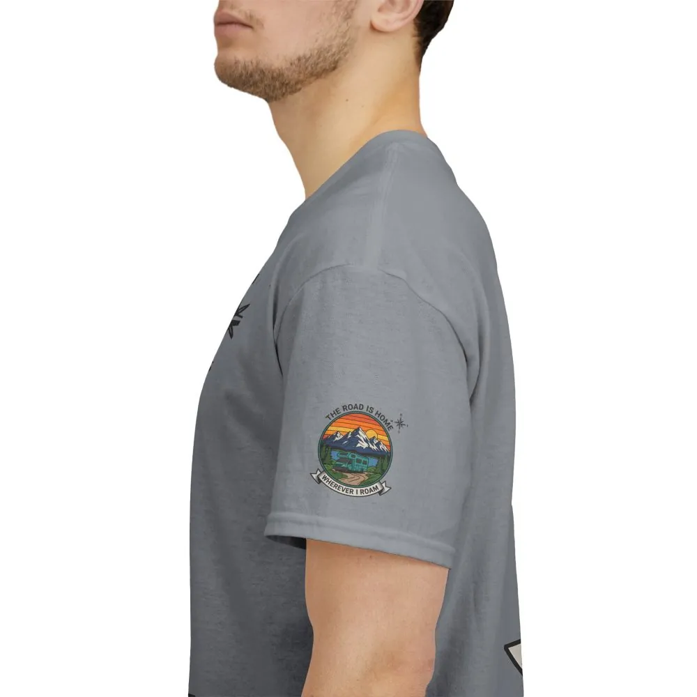 Unisex Heavy Cotton Tee  — 'The Road Is Home, Wherever I Roam' Retro Camper Tee