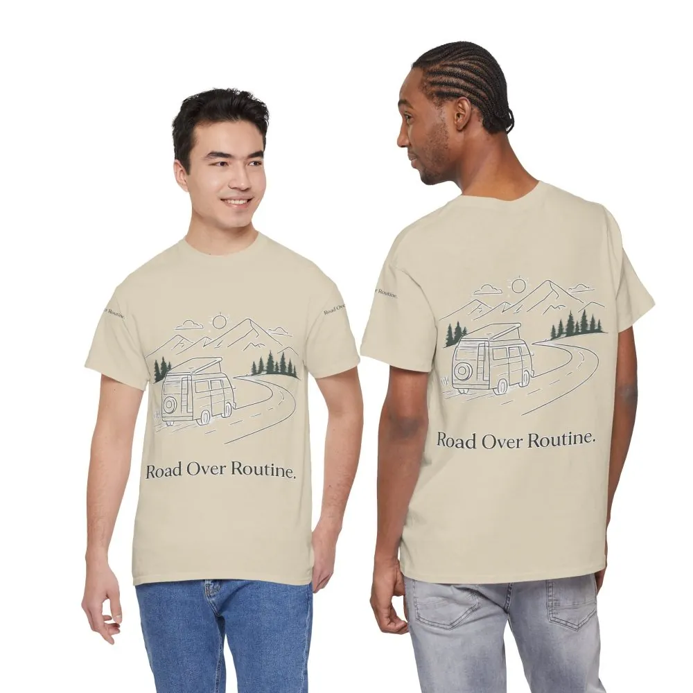 16784001155609101040_2048.jpeg Unisex Heavy Cotton Tee — "Road Over Routine" Design Minimal-Line