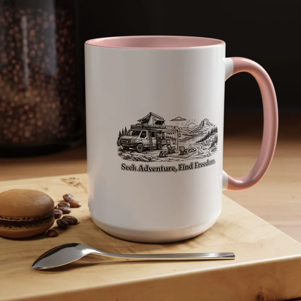 16786697090847349012_2048.jpeg Accent Coffee Mug (11, 15oz) — "Seek Adventure, Find Freedom" Design Minimal-Line
