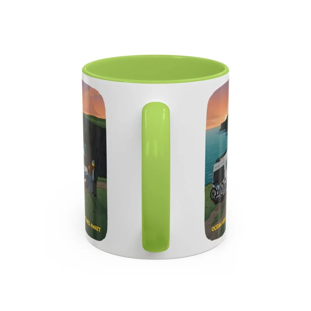 Accent Coffee Mug (11, 15oz) — "Ocean Views-Adventures Awaits" Design Sitcom-Line