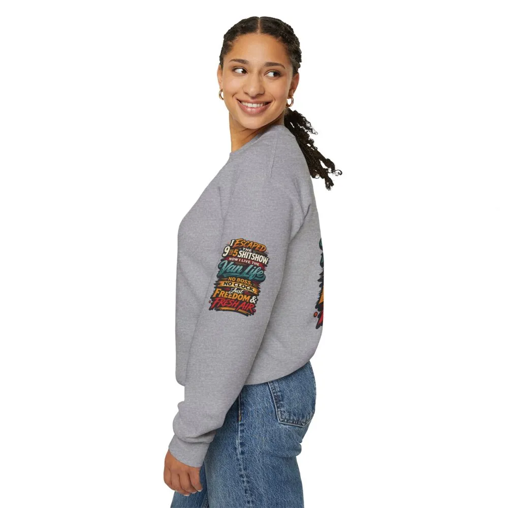 Unisex Heavy Blend™ Crewneck Sweatshirt — "I Escaped The 9 To 5" Design F**K-Line