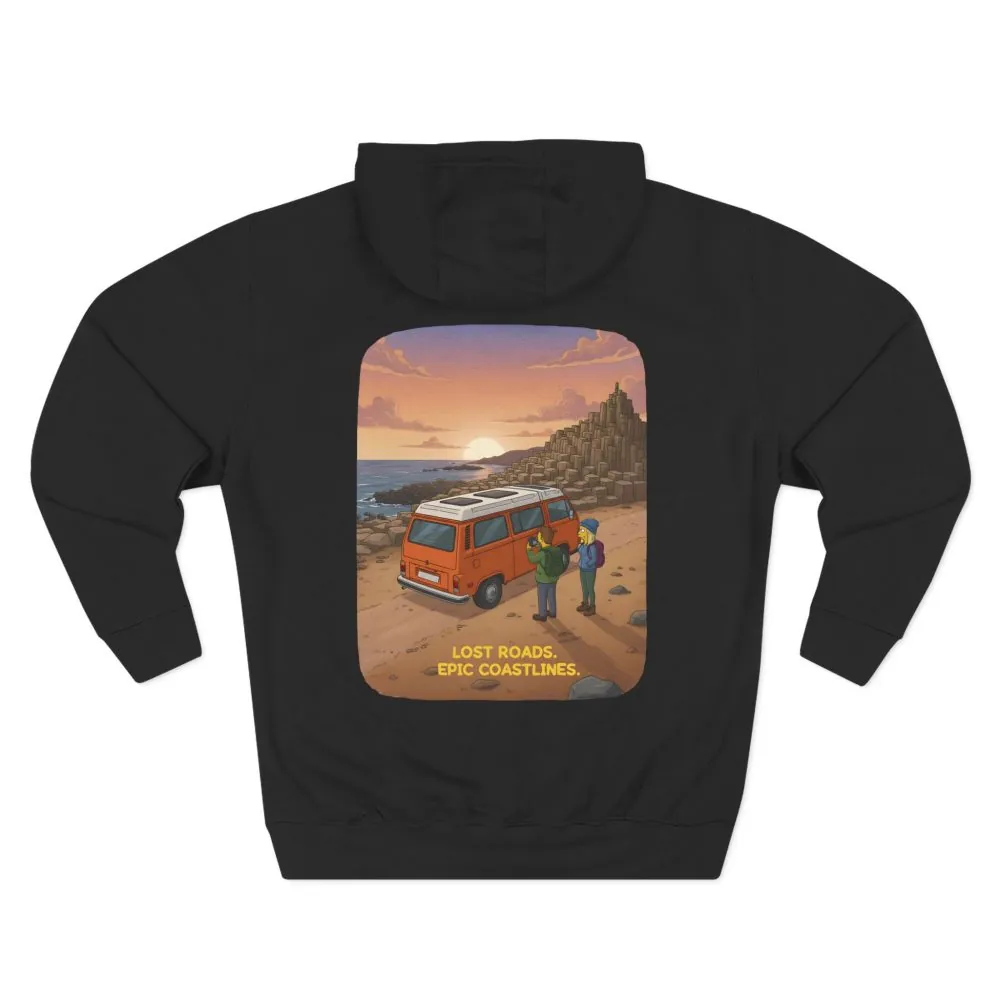 16791531781774738788_2048.jpeg Three-Panel Fleece Hoodie - "Lost Roads Epic Coastlines" Design Sitcom-Line