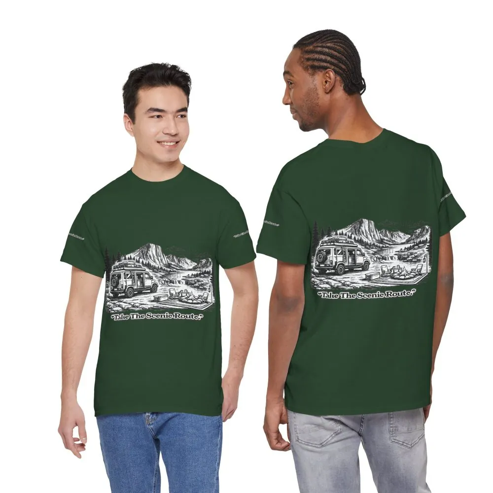 Unisex Heavy Cotton Tee — "Take The Scenic Route" Design Minimal-Line
