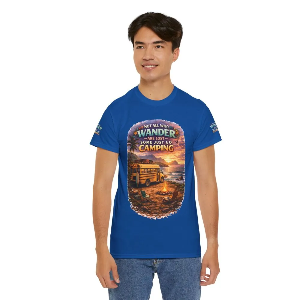 Unisex Heavy Cotton Tee — "Not All Who Wander Are Lost" Design Scenic-Line
