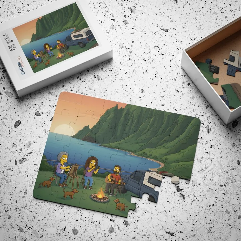 Kids' 30‑Piece Camping Puzzle — Family Beach Campfire Scene
