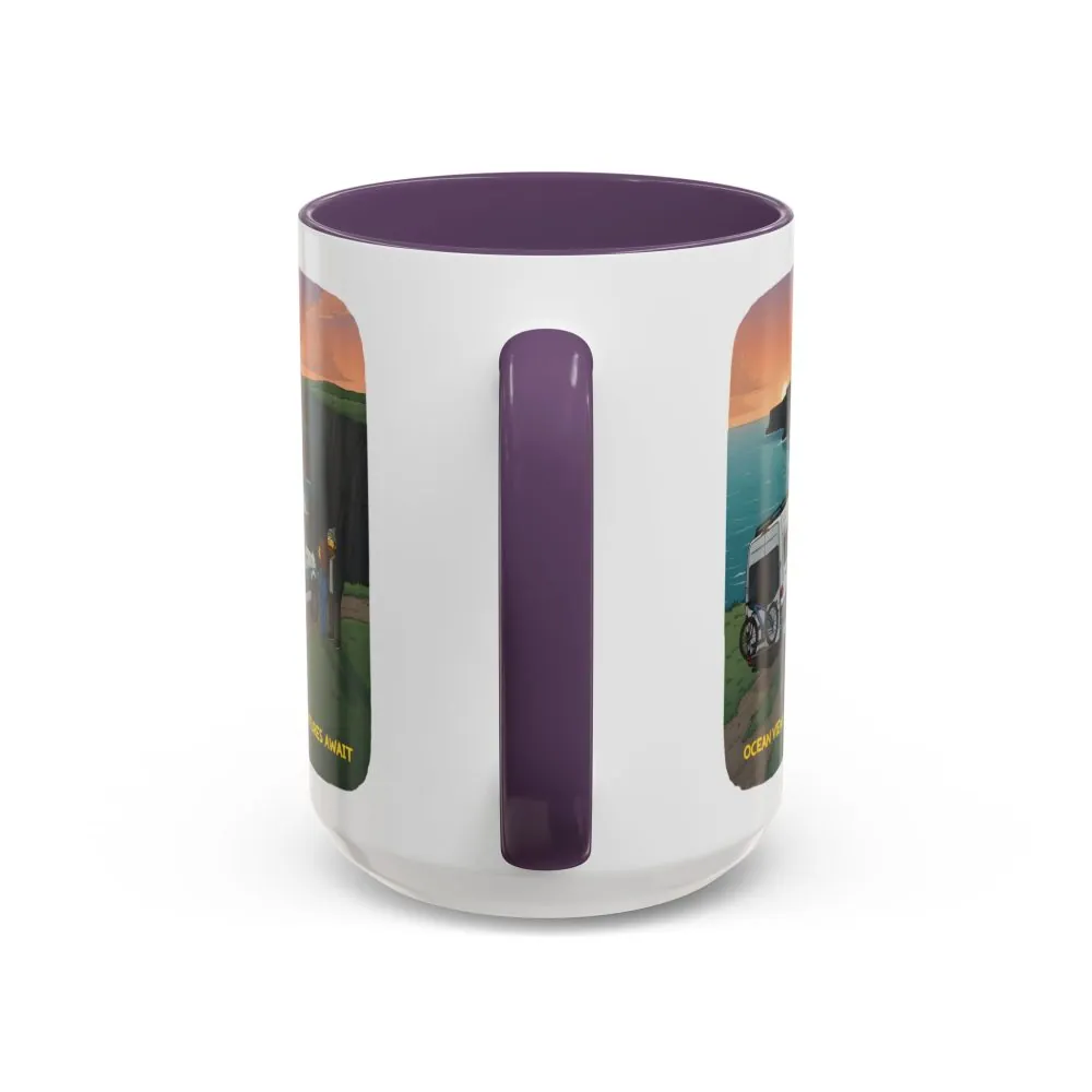 Accent Coffee Mug (11, 15oz) — "Ocean Views-Adventures Awaits" Design Sitcom-Line