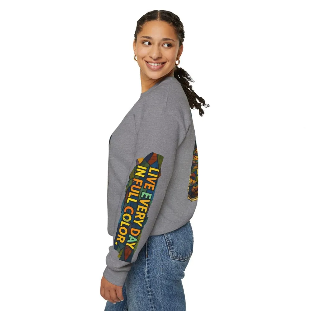 Unisex Heavy Blend™ Crewneck Sweatshirt — "Live Every Day InFull Color" Design Cubic-Line