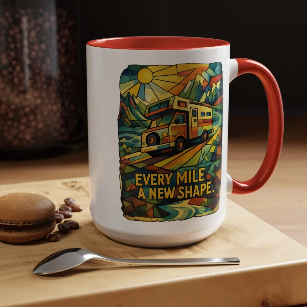 Accent Coffee Mug (11, 15oz) — "Every Mile A New Shape" Design Cubic-Line