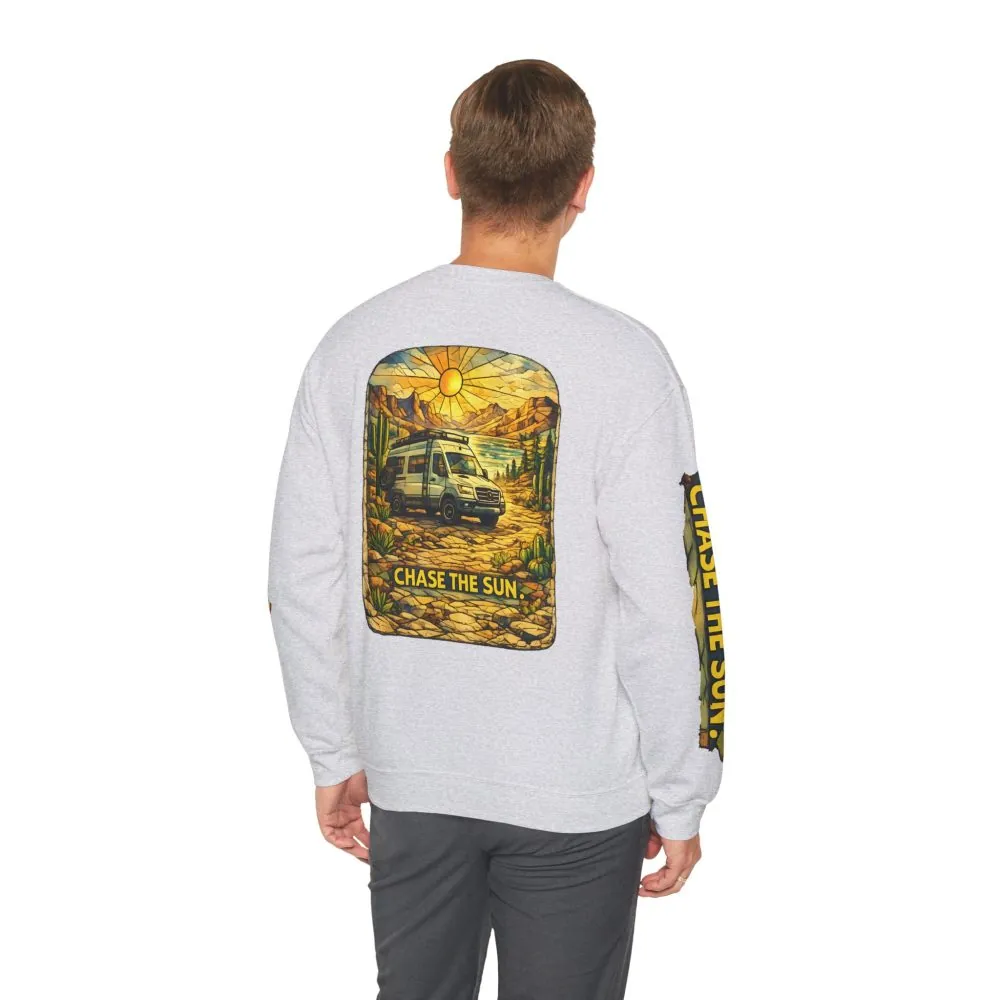 Unisex Heavy Blend™ Crewneck Sweatshirt — "Chase The Sun" Design Cubic-Line