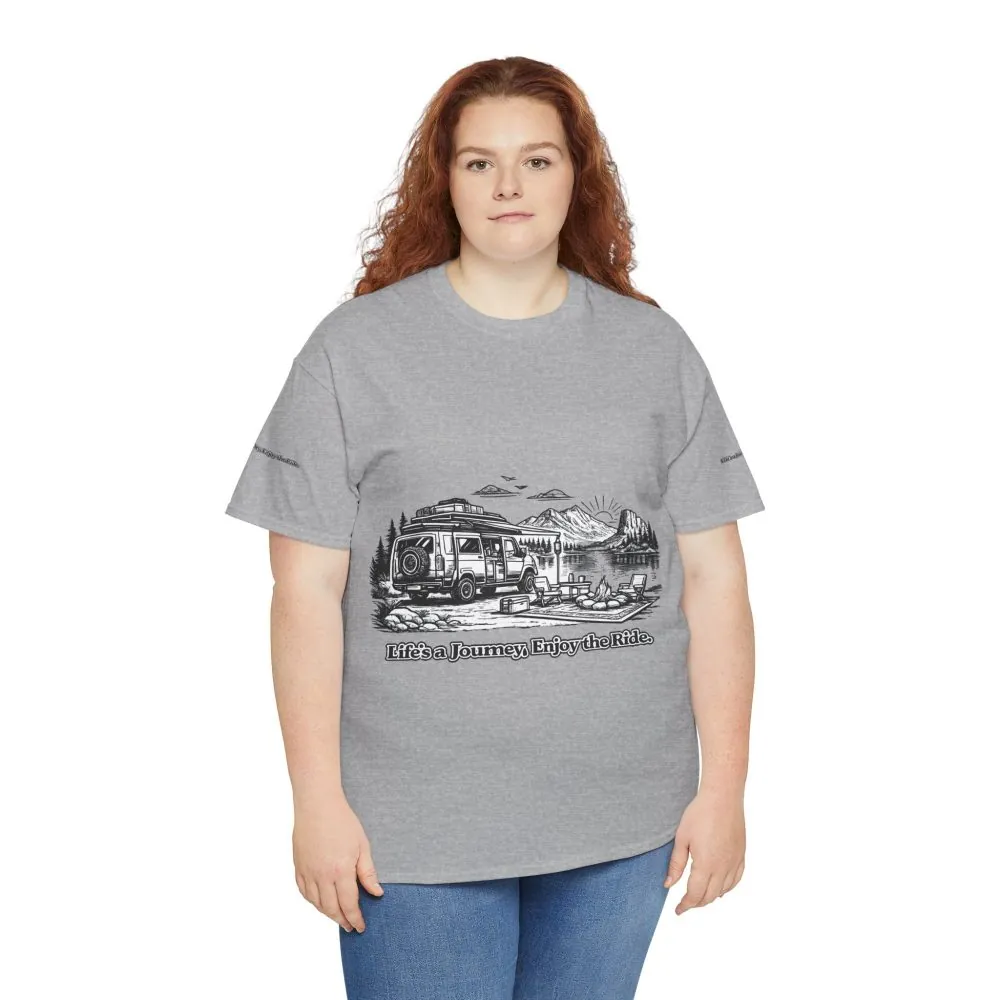 Unisex Heavy Cotton Tee — "Lifes A Journey,Enjoy The Ride" Design Minimal-Line