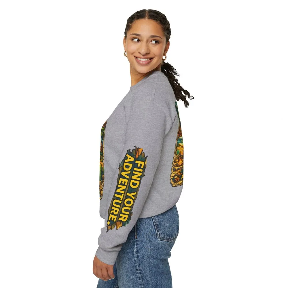 Unisex Heavy Blend™ Crewneck Sweatshirt — "Find Your Adventure" Design Cubic-Line