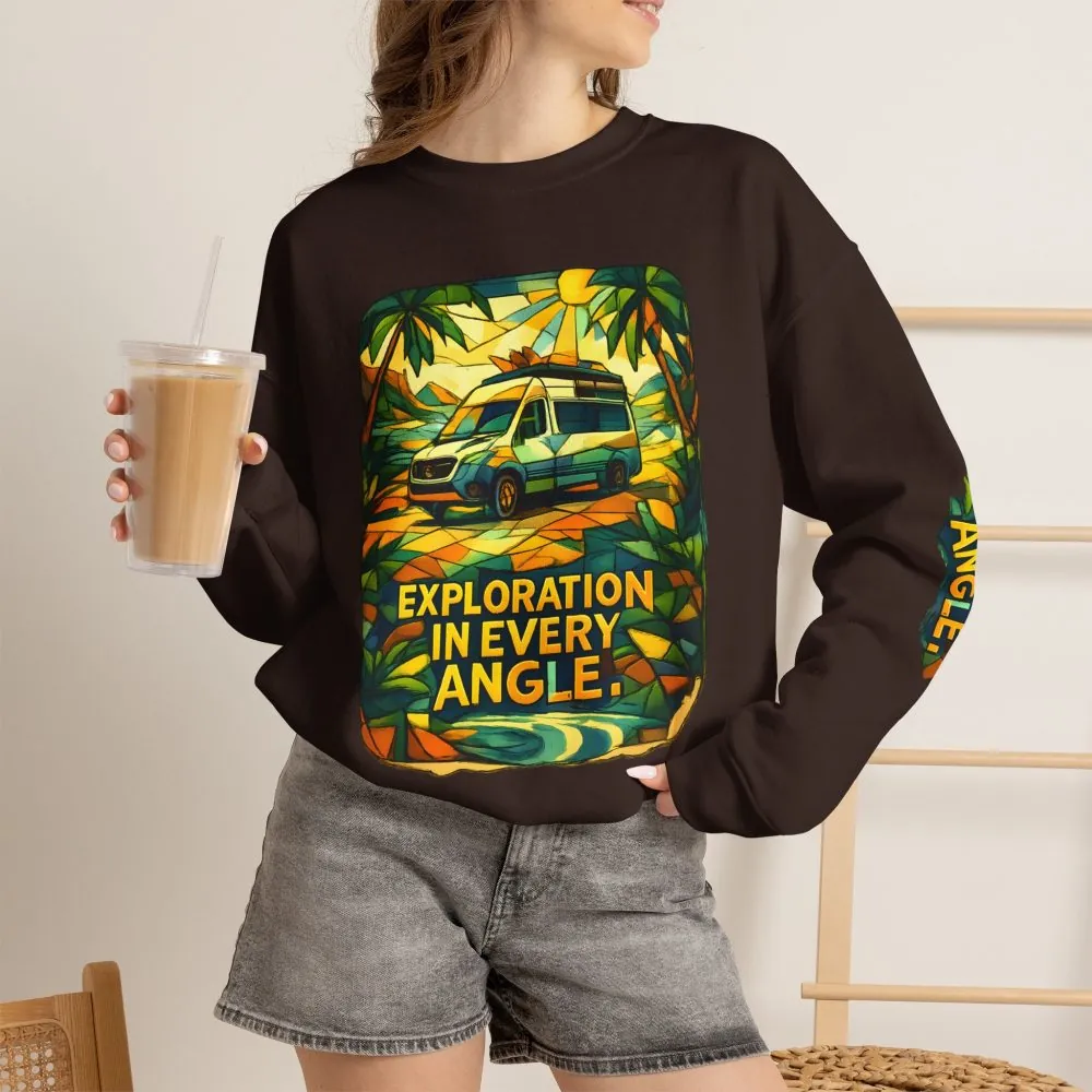 Unisex Heavy Blend™ Crewneck Sweatshirt — "Exploration In Every Angle" Design Cubic-Line
