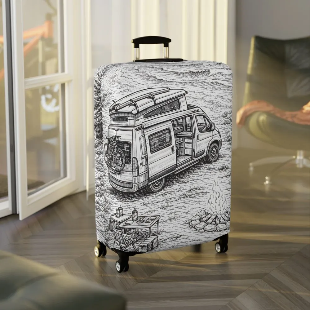 16826279952682050338_2048.jpeg Luggage Cover — Adventure Camper Sketch Travel Suitcase