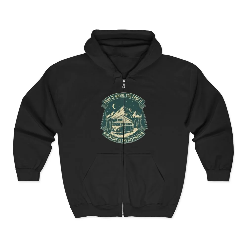 16827470868150521855_2048.jpeg Zip Hoodie — "Home Is Where You Park It-Adventure is the destination"(Only Front Printed) Camper Van Adventure Zip-Up