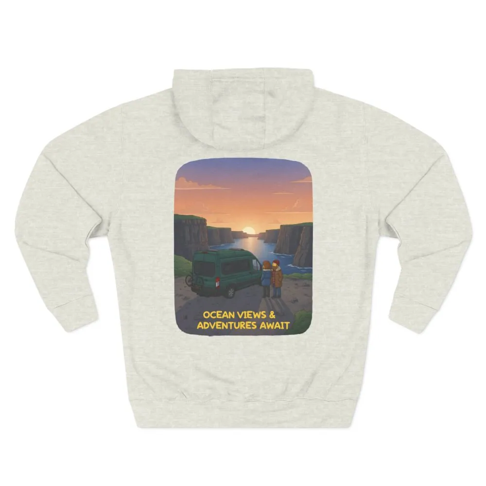 Three-Panel Fleece Hoodie - "Ocean Views-Adventures Awaits" Design Sitcom-Line