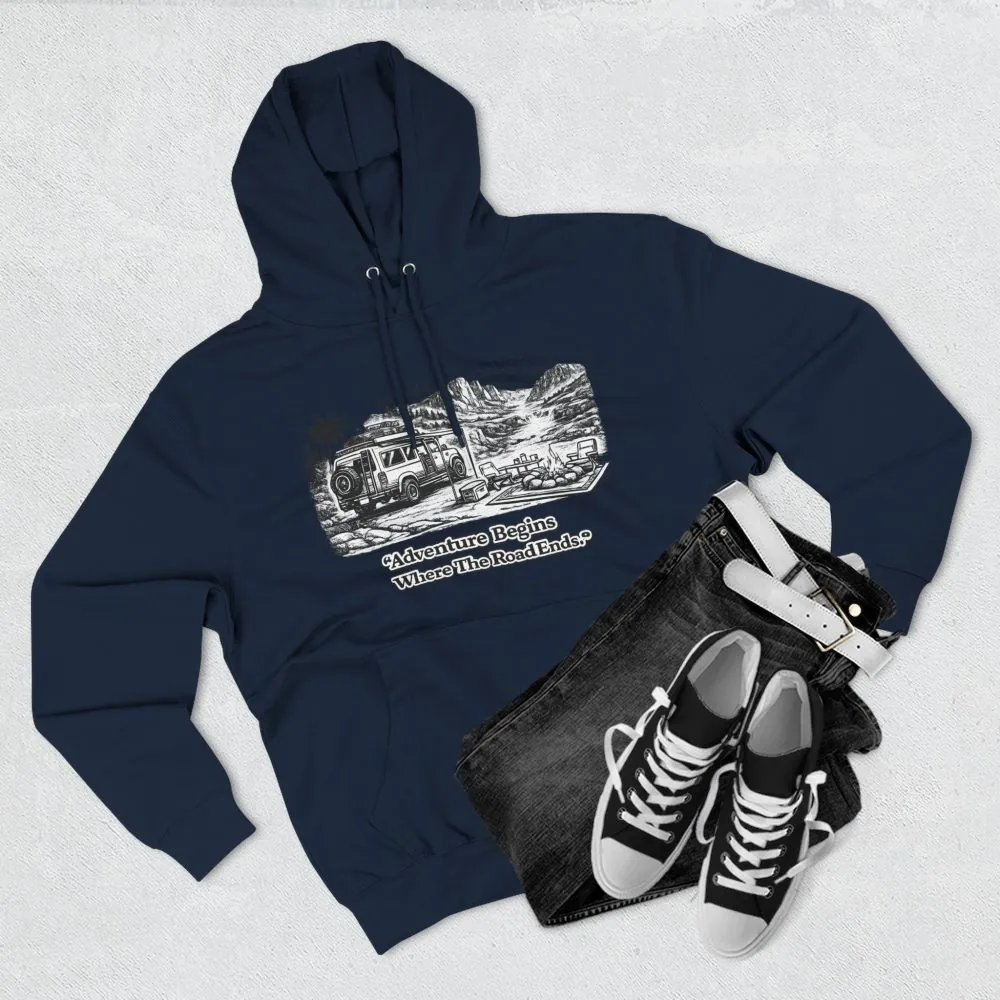 16836439300248928447_2048.jpeg Three-Panel Fleece Hoodie - "Adventure Begins Where The Road Ends" Design Minimal-Line