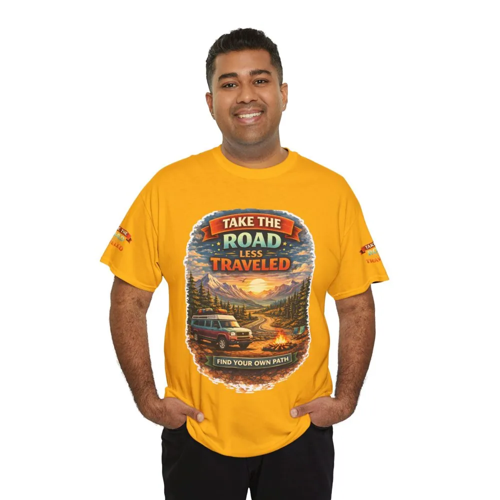 Unisex Heavy Cotton Tee — "Take The Road Less Traveled" Design Scenic-Line