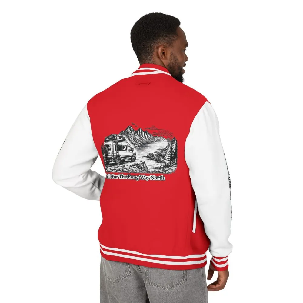 Unisex Heavyweight Letterman Jacket — "Built For The Long Way North" Travel Varsity Coat