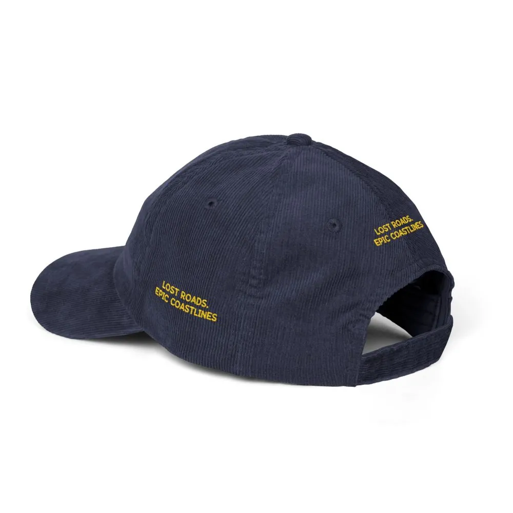 Vintage Corduroy Cap (Embroidery) — "Lost Roads,Epic Coastlines" Embroidered Hat