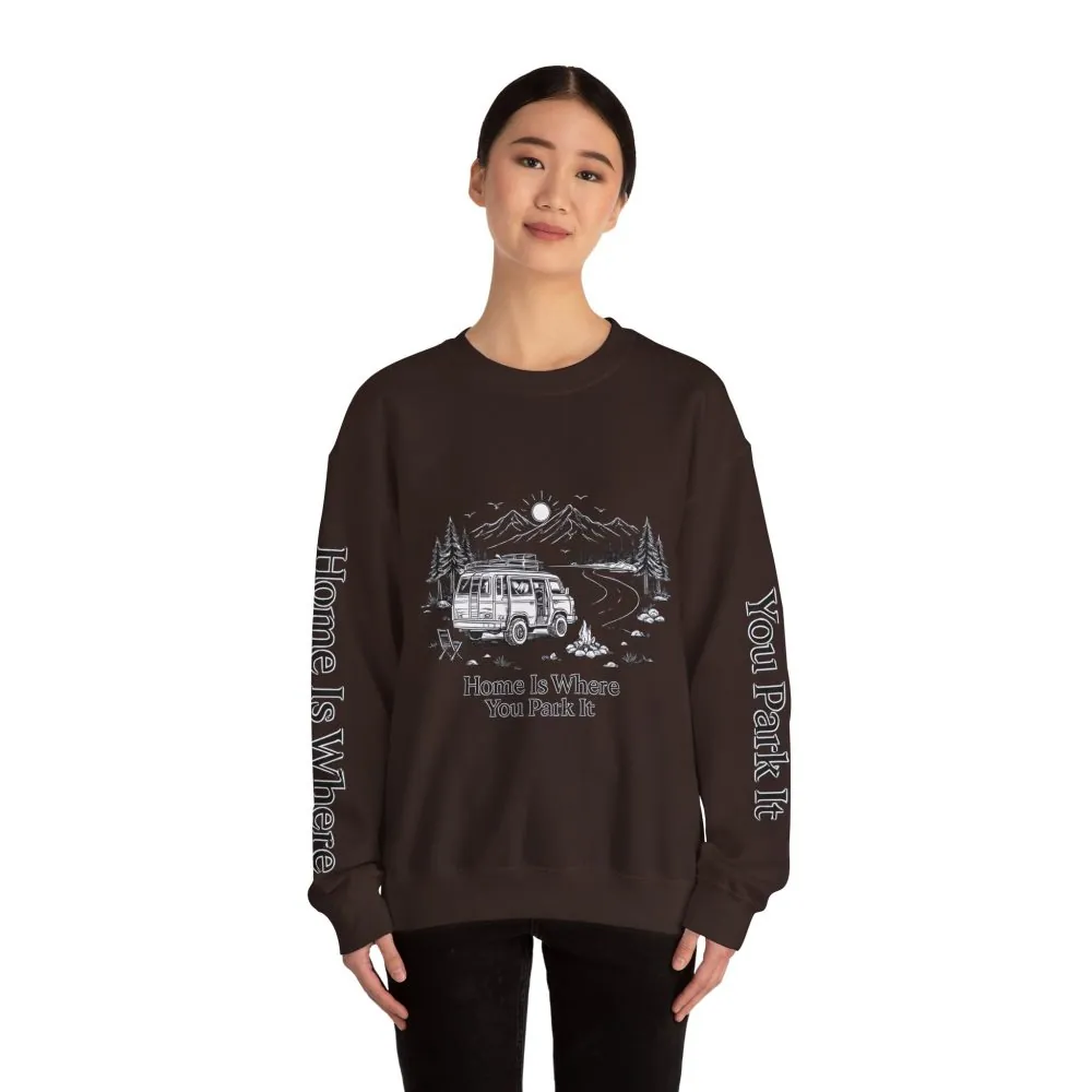 16847384875401813747_2048.jpeg Unisex Heavy Blend™ Crewneck Sweatshirt — "Home Is Where You Park It" Design Minimal-Line