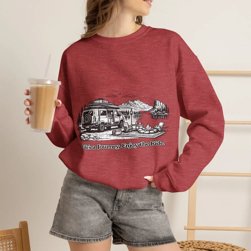 Unisex Heavy Blend™ Crewneck Sweatshirt — "Lifes A Journey,Enjoy The Ride" Design Minimal-Line