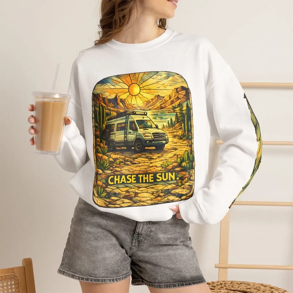 Unisex Heavy Blend™ Crewneck Sweatshirt — "Chase The Sun" Design Cubic-Line