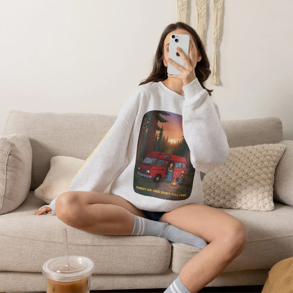 Unisex Heavy Blend™ Crewneck Sweatshirt — "Forest Air Free Spirit Full Tank" Design Sitcom-Line